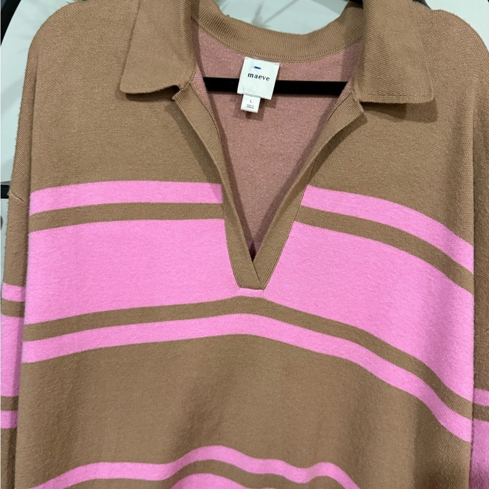 Maeve Striped Sweater Dress / Tunic – Pink & Brown size large - Picture 6 of 8